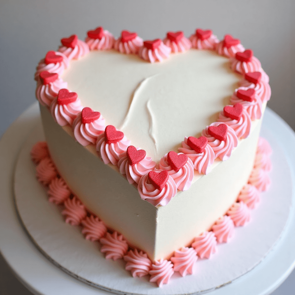 Elegant Heart-Shaped Cake with Pink and White Frosting