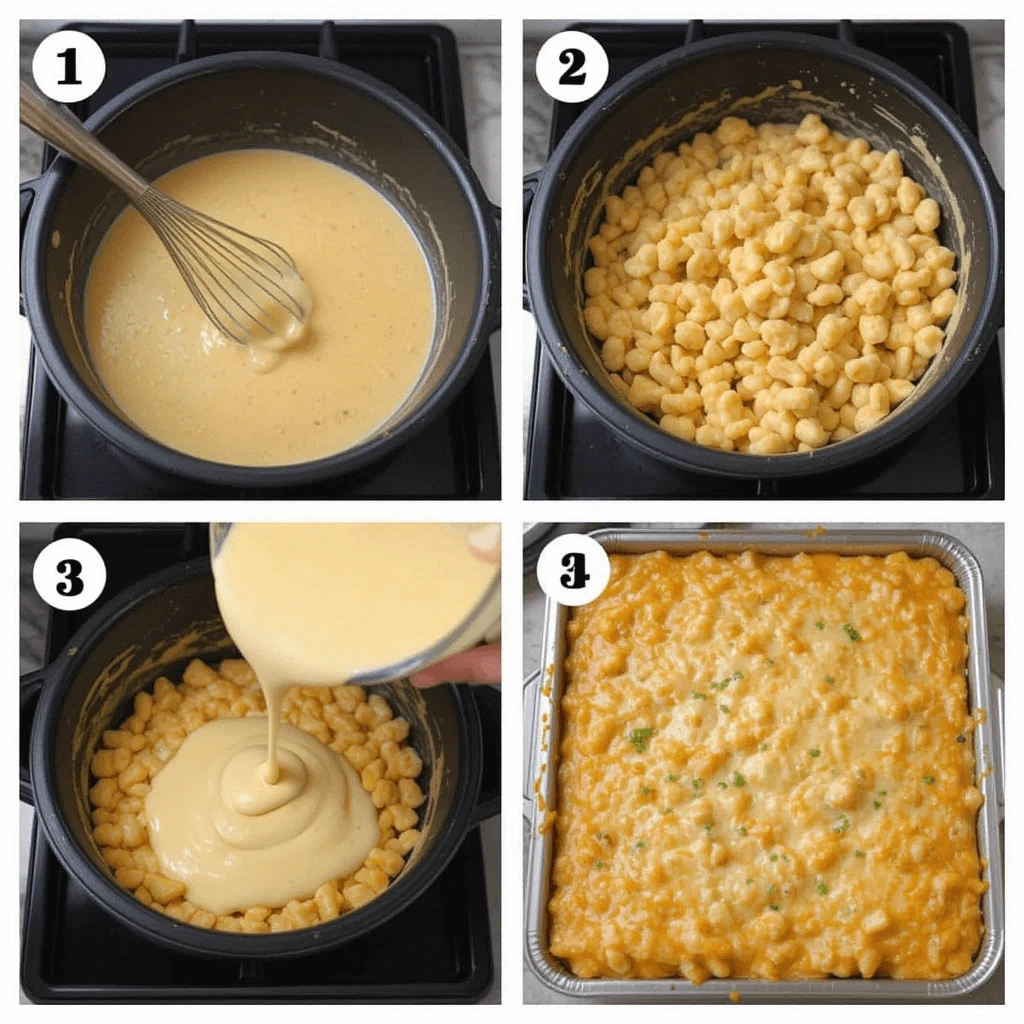 Step-by-step preparation of homemade mac and cheese.
